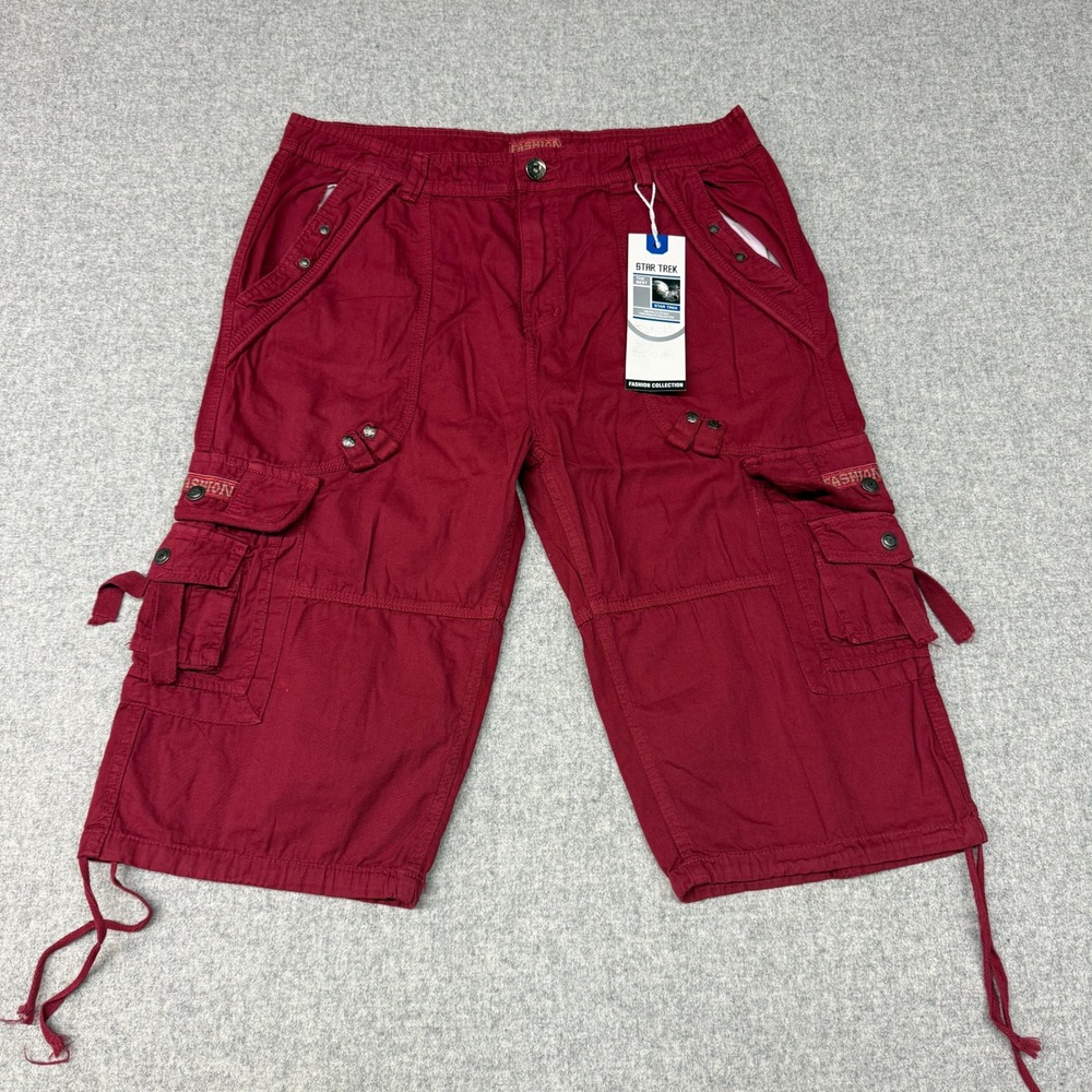 Star Trek | Cargo Shorts | Size 38 | Red | Multi-Pocket Cotton Drawstring Hem